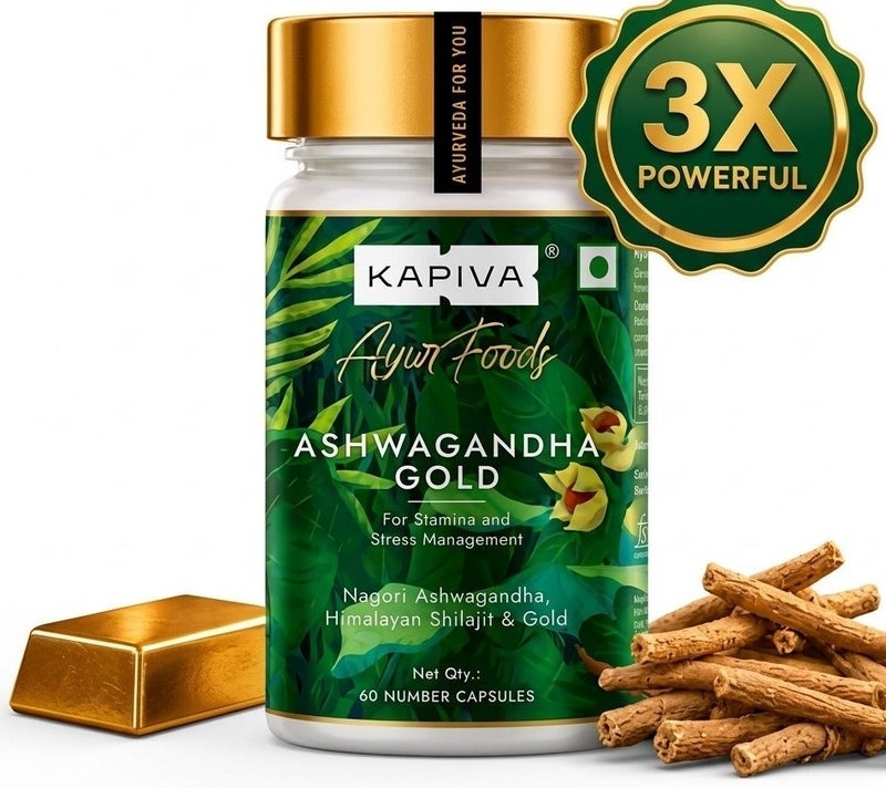 Kapiva Ashwagandha Gold Capsules, Helps Stress Management, Improve Energy, Stamina For Men And Women 60 Capsules - Image 1