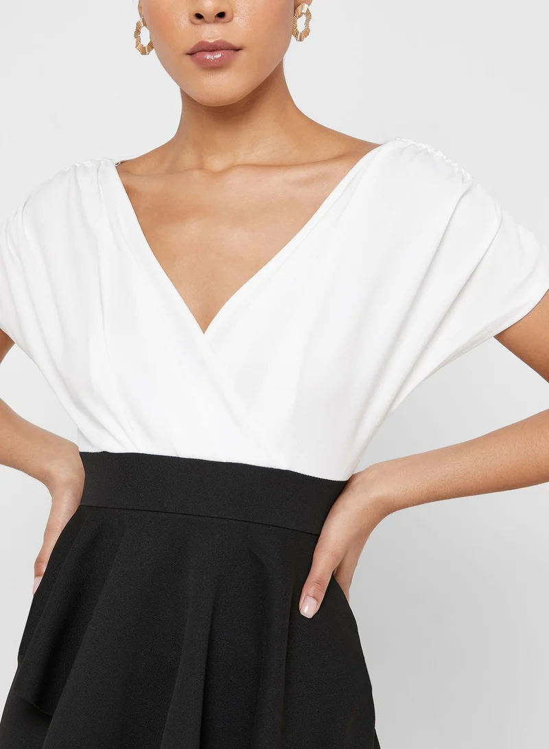 QUIZ Peplum Ruched Detail Dress