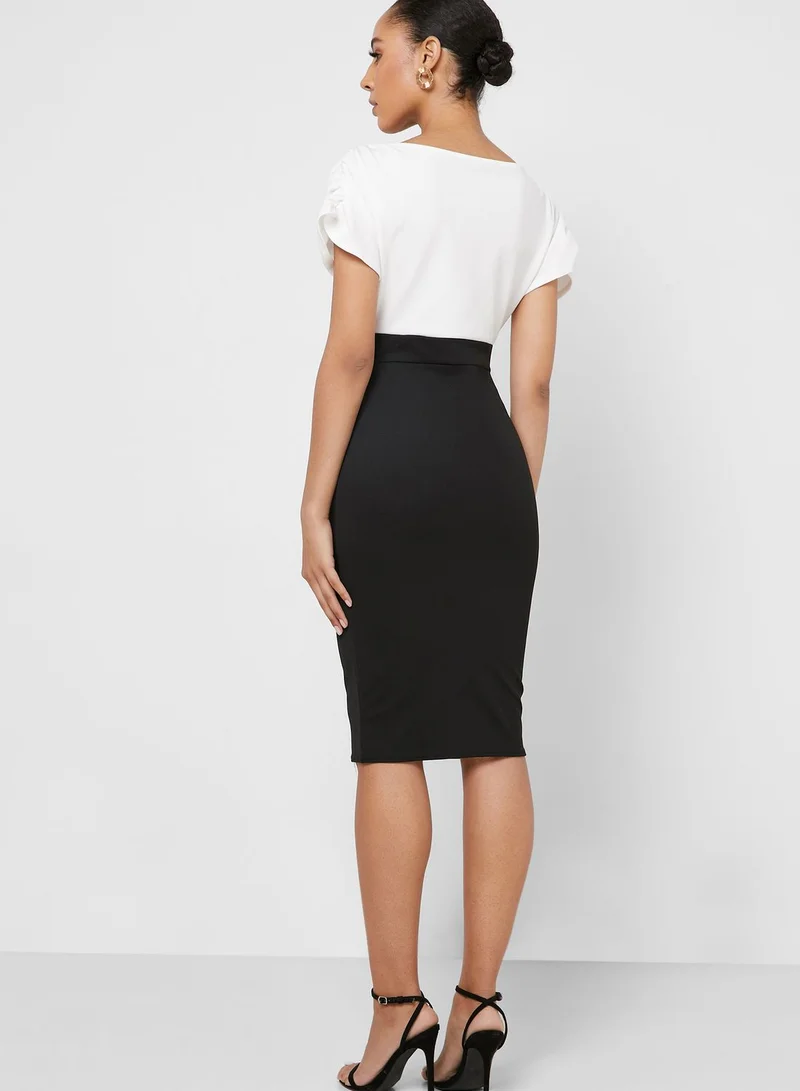 QUIZ Peplum Ruched Detail Dress