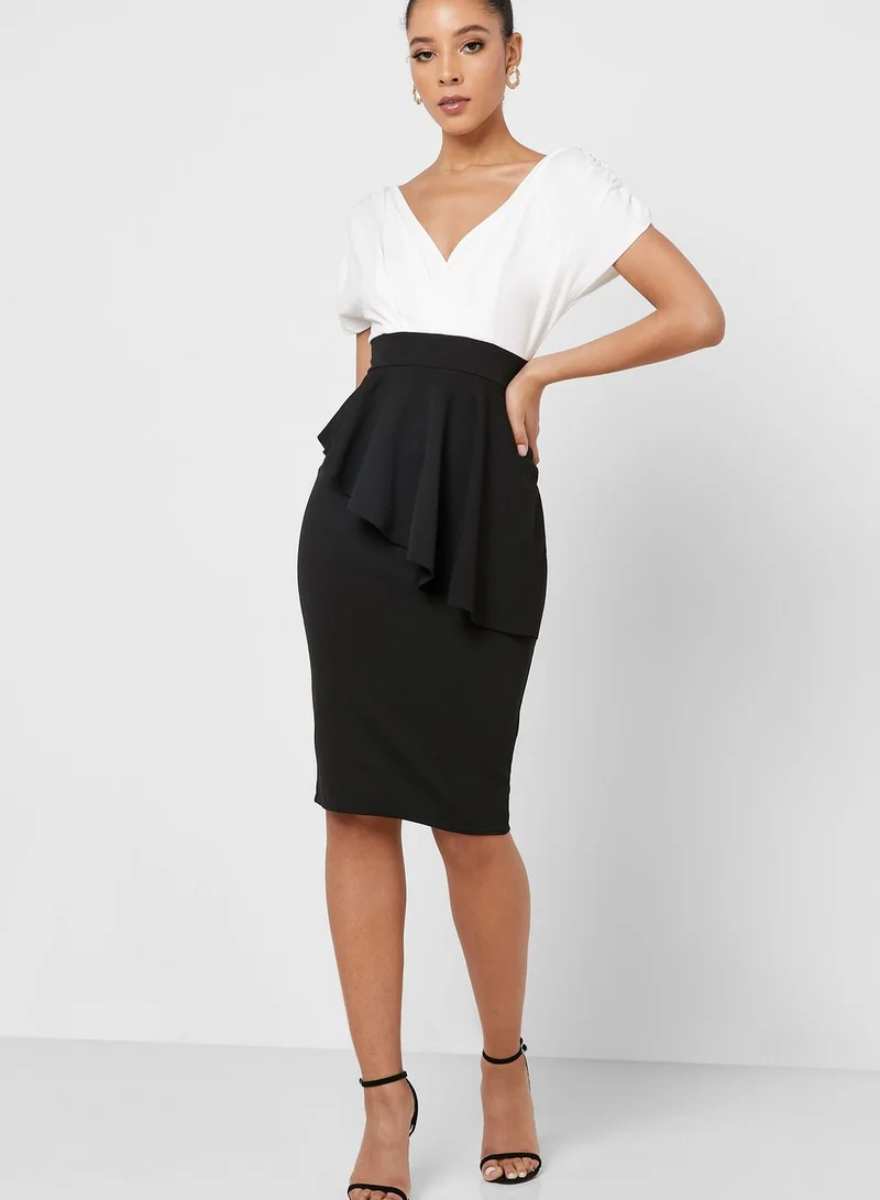 QUIZ Peplum Ruched Detail Dress