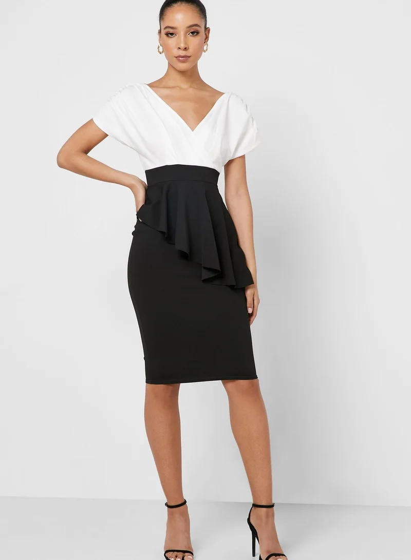 QUIZ Peplum Ruched Detail Dress