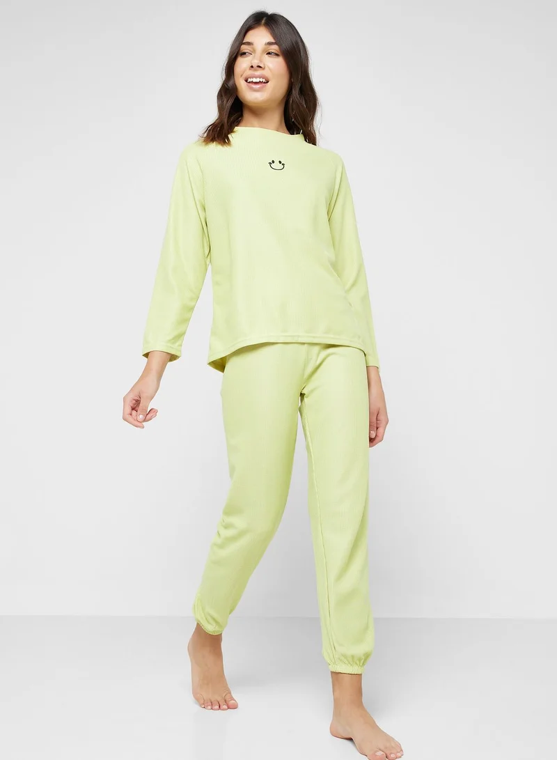 Ginger Ribbed Long Sleeves Top & Pyjama Set