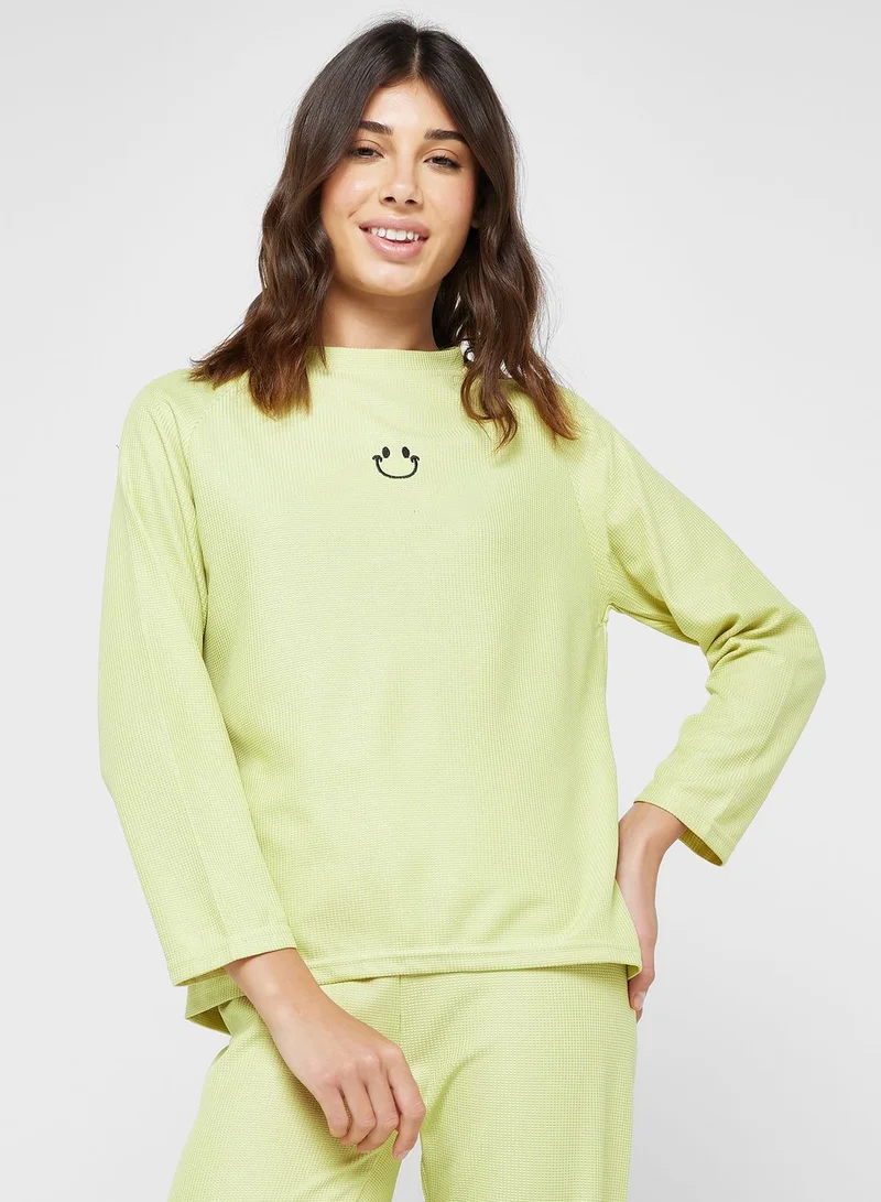 Ginger Ribbed Long Sleeves Top & Pyjama Set
