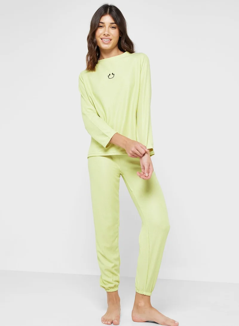 Ginger Ribbed Long Sleeves Top & Pyjama Set