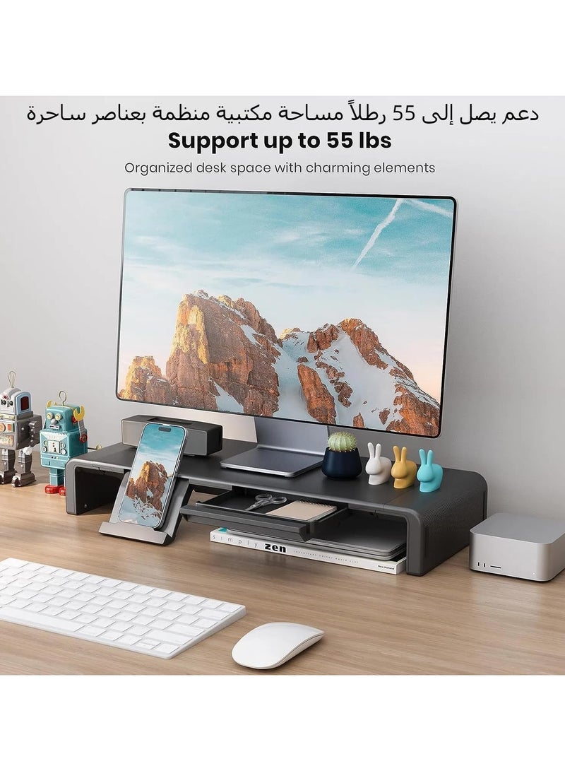 Olmaster Adjustable Height Monitor Stand Foldable Upright Computer Riser Desk Shelf with Storage Drawer Tablet Phone Holder for Desktop Laptop Home Office Use - Image 4