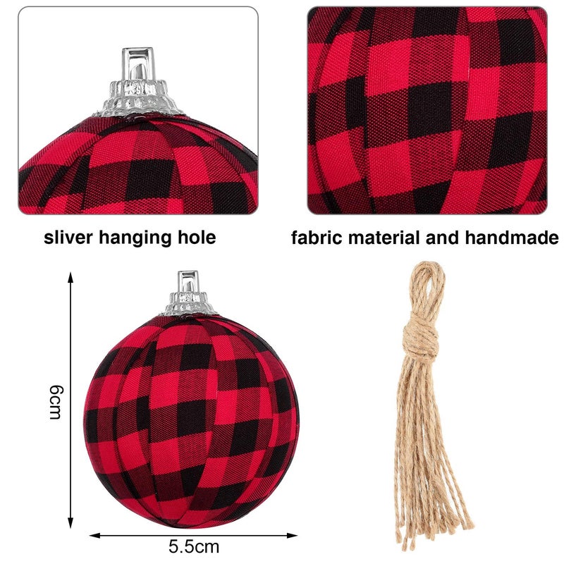 Tatuo Farmhouse Christams Buffalo Plaid Fabric Ball Ornament Decorative Plaid Ball Hanging Ornament for Christmas Decorations Supplies (White and Black  Red and Black 12 Pieces) - Image 2