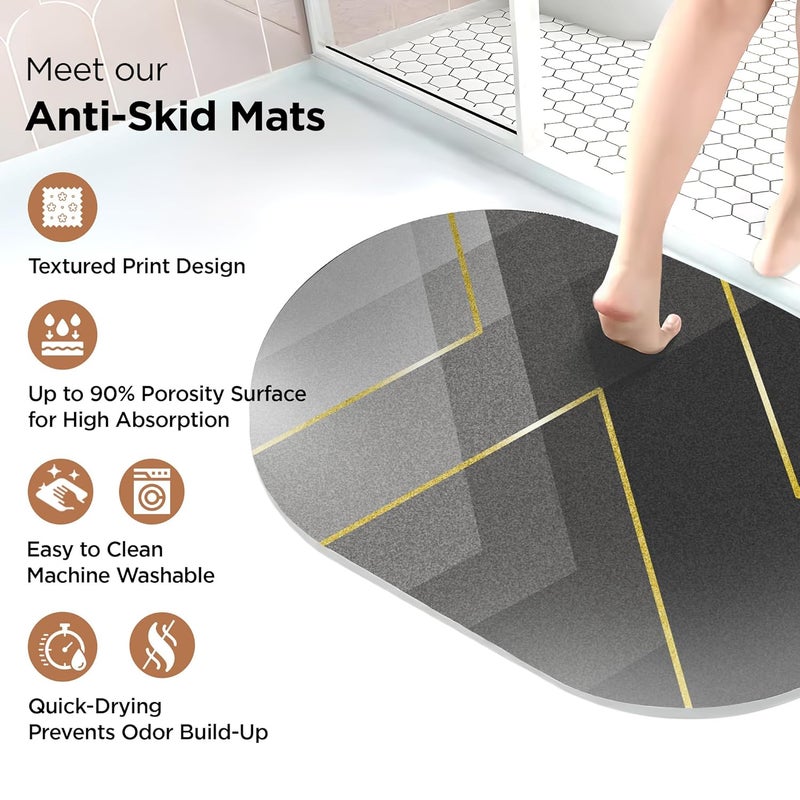 UMAI Polyester Rubber Bathroom Mat 40 60cm Bath Mat Anti Skid Mat for Bathroom Floor Bathroom Accessories Bathroom Mats Water Soak Non Slip Mat for Bathroom Floor MatGrey - Image 3