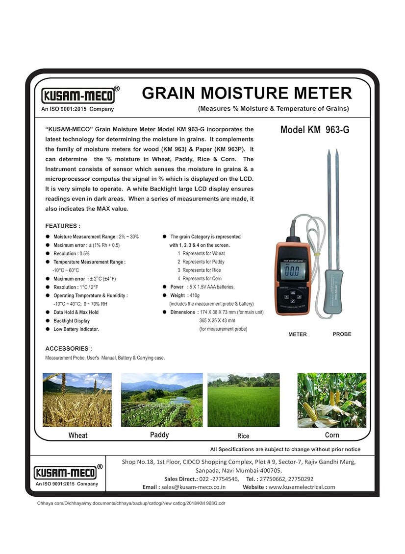 KUSAM-MECO Kusammeco Moisture Meter with Measuring Probe Digital Display Model KM 963G  - Image 2