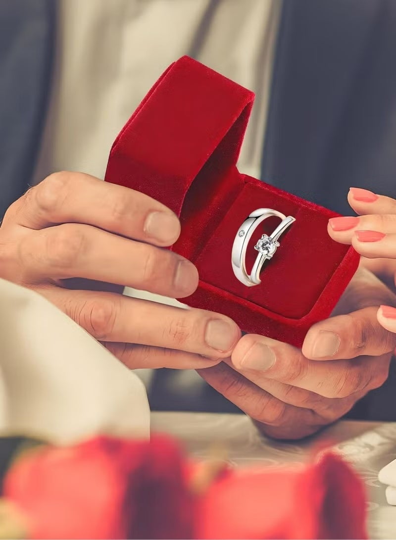 ساراونت مجموعة خواتم خطوبة له ولها - 925 من الفضة الإسترلينية، قابلة للتعديل، مكونة من قطعتين مع صندوق هدايا - Image 1