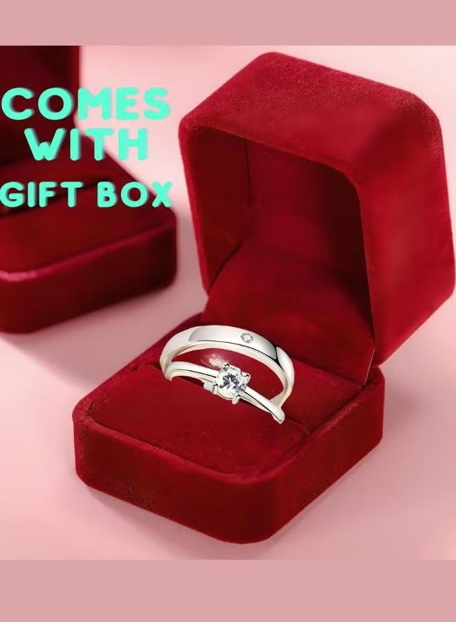 ساراونت مجموعة خواتم خطوبة له ولها - 925 من الفضة الإسترلينية، قابلة للتعديل، مكونة من قطعتين مع صندوق هدايا - Image 2