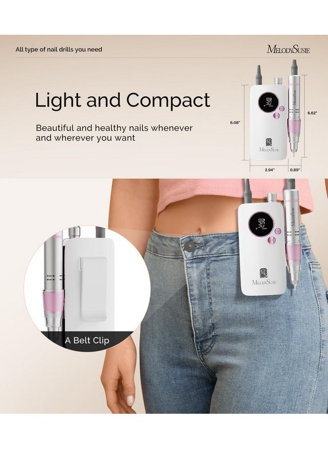 MelodySusie - Portable Nail Drill 30000 Rpm,Sc320F Professional Rechargeable Electric Nail File,Cordless Nail E File For Acrylic Nails Gel Polishing Removing,Efile Nail Kit For Manicure Salon Home,Rose - Image 1