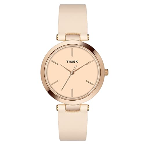 TIMEX Analog Watch for Women with Rose Gold Round Dial & Pink Leather Strap Band Water Resistant Women's Wrist Watches - TWEL118SMU01 - Image 1