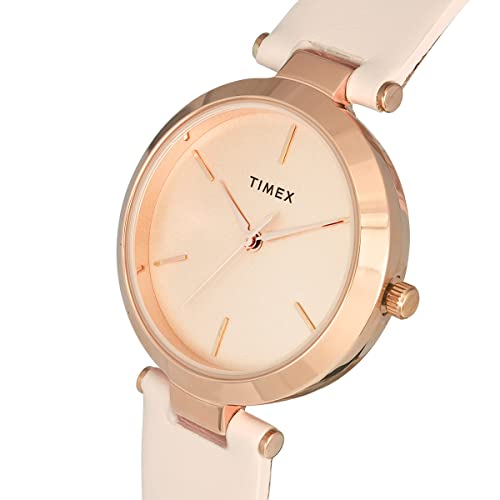 TIMEX Analog Watch for Women with Rose Gold Round Dial & Pink Leather Strap Band Water Resistant Women's Wrist Watches - TWEL118SMU01 - Image 2