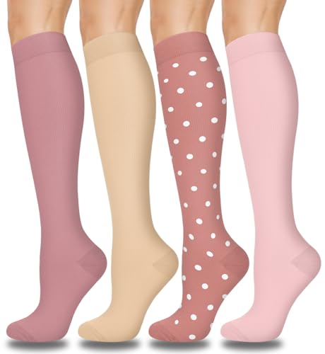 Aoliks Pink Compression Socks for Women & Men,Circulation Socks for Pregnancy Support Nurses Hiking - Image 1