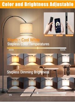 Tiokkss Floor Lamp for Home with Touch Control & Remote & App Control, Modern Floor Lamp with Bulb,Tall Lamp for Living Room with Hanging Drum Shade and Weighted Base Beige  - Image 4