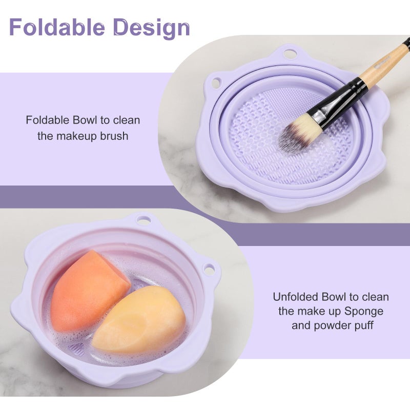 Etercycle Makeup Brush Cleaner, Etercycle Foldable Silicone Brush Cleaner Bowl Srubber, Portable Washing Tools for Makeup Brush,Powder Puff,Sponge (Purple) - Image 2