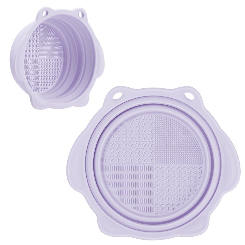 Etercycle Makeup Brush Cleaner, Etercycle Foldable Silicone Brush Cleaner Bowl Srubber, Portable Washing Tools for Makeup Brush,Powder Puff,Sponge (Purple) - Image 1
