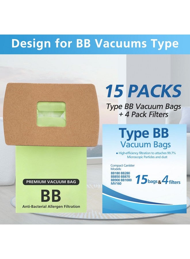 isingo 15 Pack Type BB Compact Canister Bags Replacement for Oreck XL Buster B Canister Vacuum bags PKBB12DW BB180 BB280 BB850 BB870 BB900 BB1000 MV160 with 4 Motor Filters  - Image 2