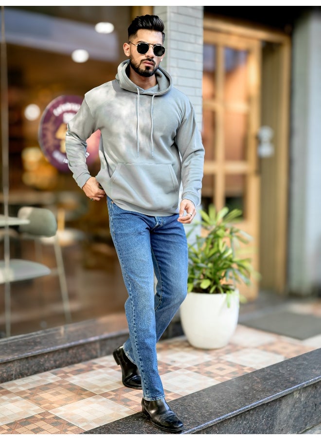 Maniac Mens Printed Hooded Neck Full Sleeve Light Grey Fleece Fleece Oversized Sweatshirt  - Image 5