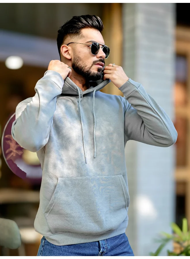 Maniac Mens Printed Hooded Neck Full Sleeve Light Grey Fleece Fleece Oversized Sweatshirt