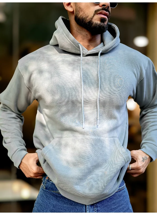 Maniac Mens Printed Hooded Neck Full Sleeve Light Grey Fleece Fleece Oversized Sweatshirt