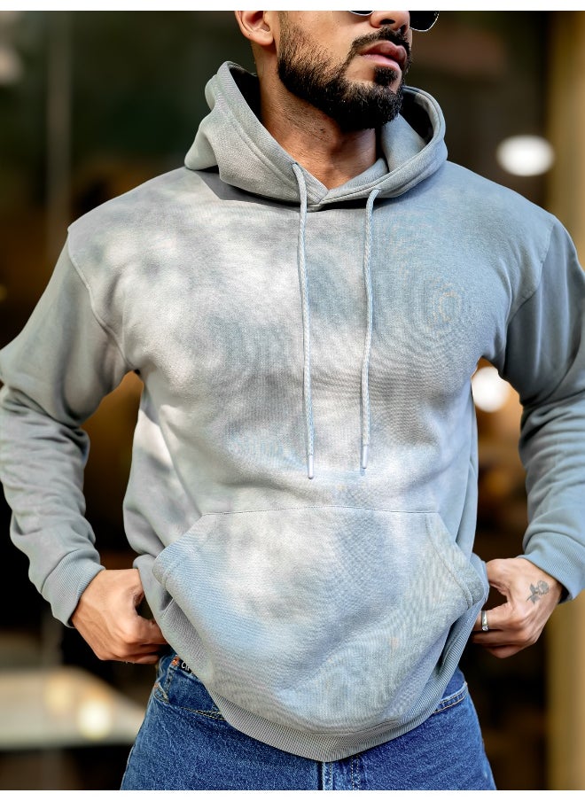 Maniac Mens Printed Hooded Neck Full Sleeve Light Grey Fleece Fleece Oversized Sweatshirt  - Image 4