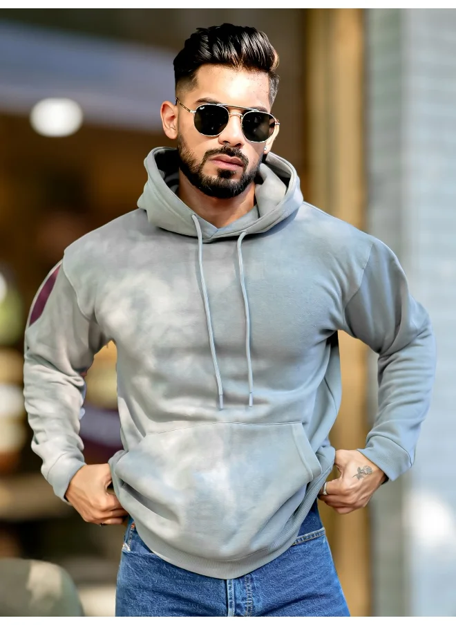 مانياك Mens Printed Hooded Neck Full Sleeve Light Grey Fleece Fleece Oversized Sweatshirt