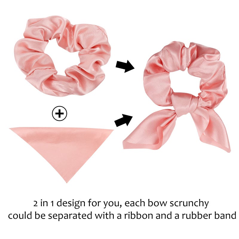 ACO-UINT 20 Pack Pink Bow Scrunchies for Thick Hair, Satin Silk Ponytail Holders with Ribbon for Girls and Women - Image 3