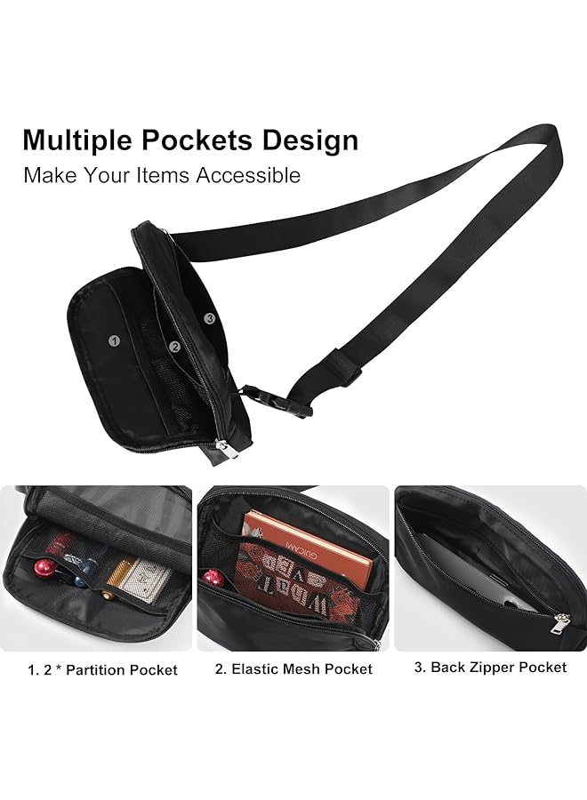 Oasisgalore Fanny Pack for Women Men Unisex Waterproof Belt Bag with Adjustable Strap Lightweight Cross Body Bag Casual Hands Free Waist Bag with 4 Pockets for Running Hiking Traveling Workout Black  - Image 4