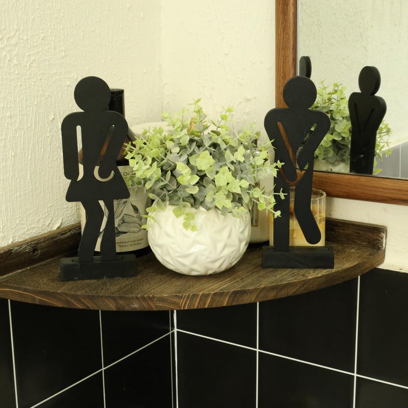 Litivy Set of 3 Farmhouse Bathroom Decor Signs Rustic Wooden Restroom Decorative Signs with A Potted Artificial Plant - Image 2