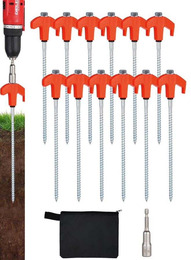 YYGCL 12 Pack Screw in Tent Stakes Heavy Duty,8 Inch Ground Anchors Screw in,Metal Stakes with Hex Head Driver,Camping Tent Accessories.(Orange) - Image 1