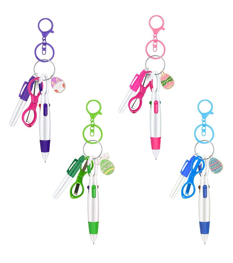 A Set Of Pink Doctor And Nurse Pens With Easter Egg And Bunny Pendants Foldable Gauze Scissors 4 Color Ballpoint Pen Marker Pen Key Clip And Decorative Clasp For Medical Professionals - Image 1