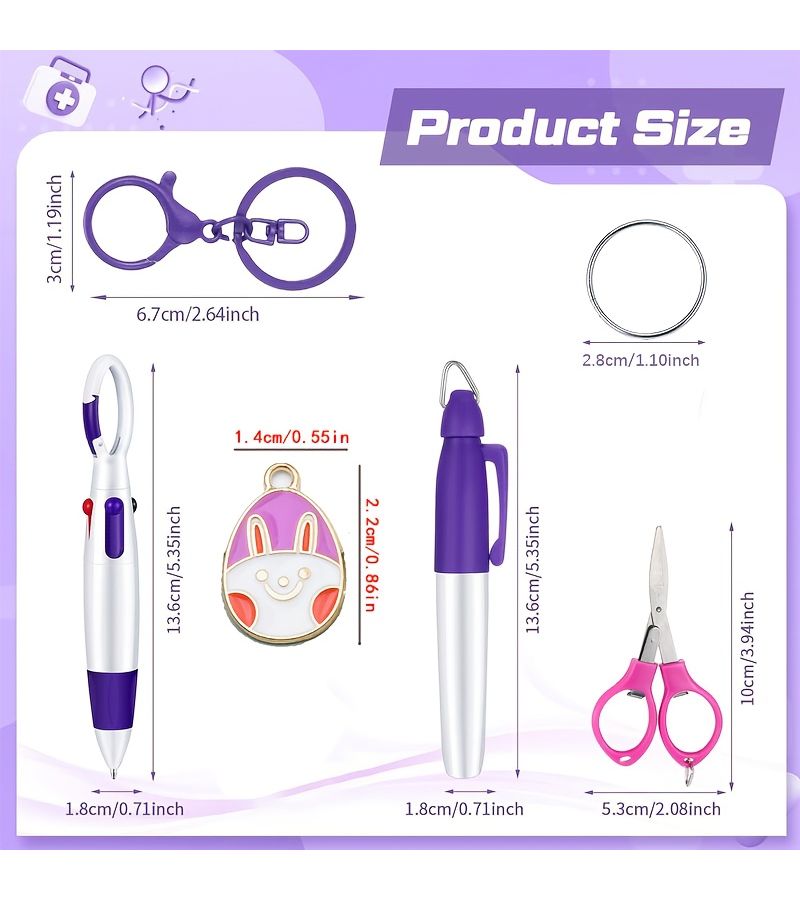 A Set Of Pink Doctor And Nurse Pens With Easter Egg And Bunny Pendants Foldable Gauze Scissors 4 Color Ballpoint Pen Marker Pen Key Clip And Decorative Clasp For Medical Professionals - Image 2