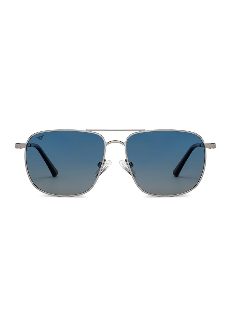 VINCENT CHASE Vincent Chase By Lenskart | Silver Blue Full Rim Square Branded Latest and Stylish Sunglasses | Polarized and 100% UV Protected | Men & Women | Medium | VC S13116