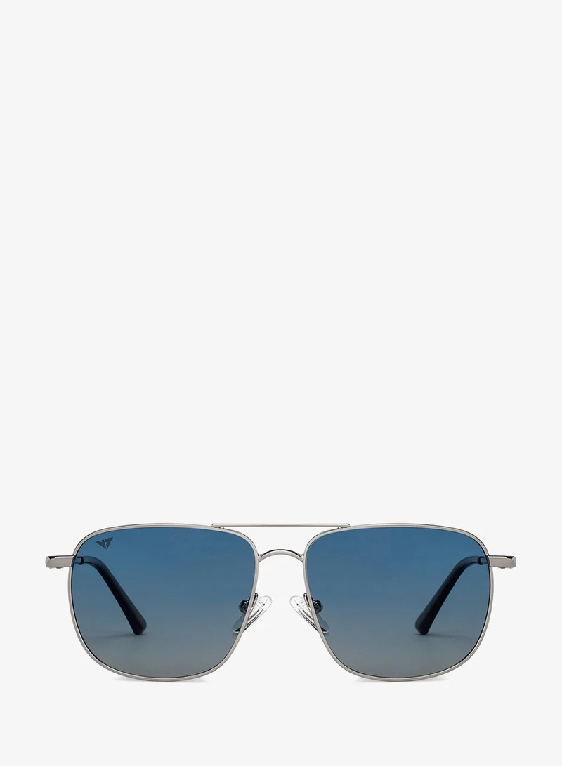 VINCENT CHASE Vincent Chase By Lenskart | Silver Blue Full Rim Square Branded Latest and Stylish Sunglasses | Polarized and 100% UV Protected | Men & Women | Medium | VC S13116