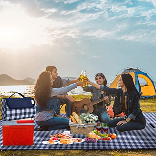 RUIBOLU Beach Blanket Large Picnic Blankets, 80x60in Sandproof Beach Mat for 2-4 Adults Waterproof Quick Drying Outdoor Picnic Mat for Travel Camping Hiking Festival Park Lawn (Dark Blue Plaids) - Image 4