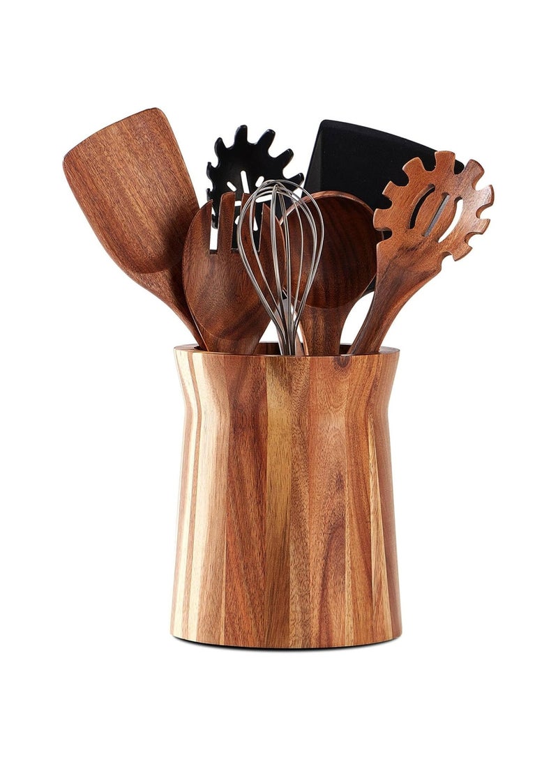 LOOPITYS Tabletop wooden utensil storage bucket,cutlery storage， 360 ° rotating kitchen utensil rack, storage bin，large kitchen utensil storage made of acacia wood, used for storing kitchen utensils and miscellaneous items in living rooms - Image 3