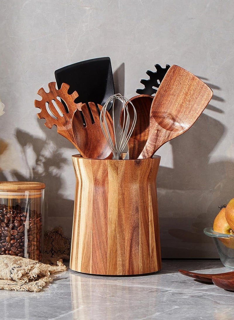 LOOPITYS Tabletop wooden utensil storage bucket,cutlery storage， 360 ° rotating kitchen utensil rack, storage bin，large kitchen utensil storage made of acacia wood, used for storing kitchen utensils and miscellaneous items in living rooms - Image 5