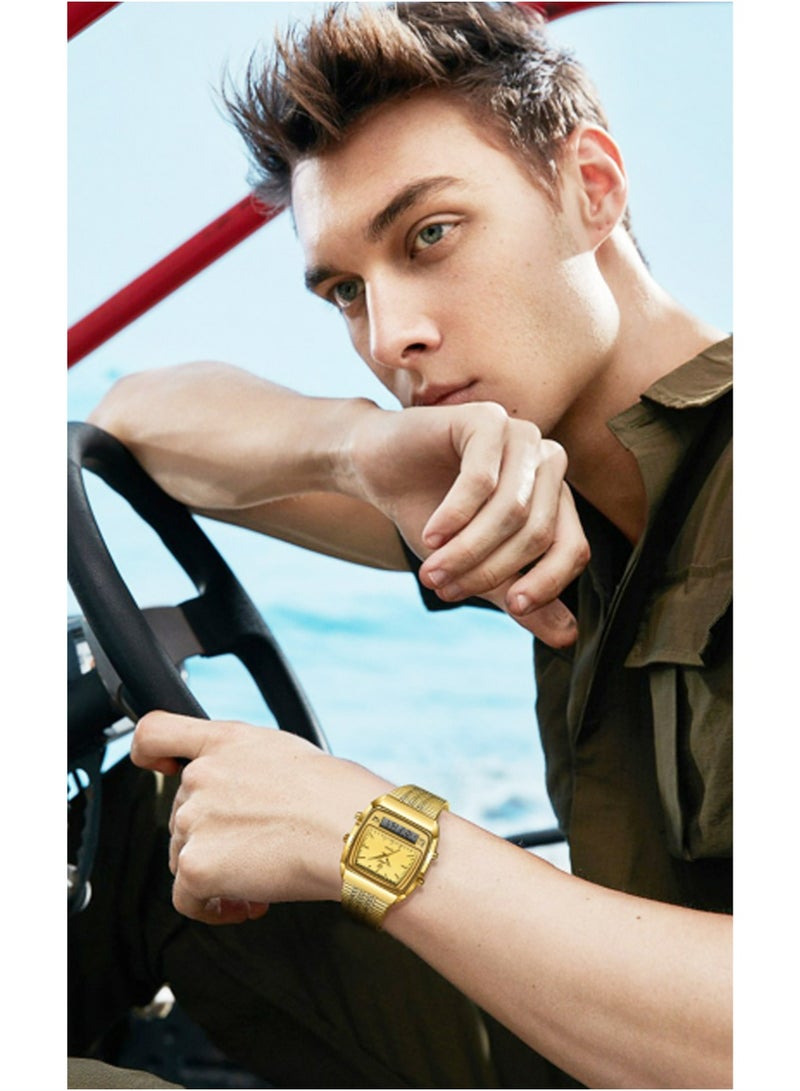 LIEBIG Square Business Wrist Watch for Men Women Dual Time Zone Analog Digital Display Multifunctional Stainless Steel 3 ATM Waterproof Alarm Stopwatch Calendar Quartz Watch - Image 5