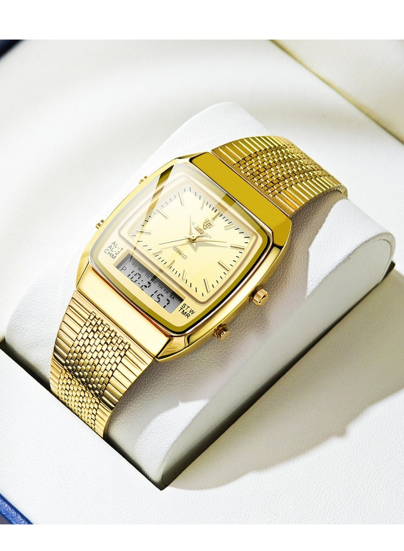 LIEBIG Square Business Wrist Watch for Men Women Dual Time Zone Analog Digital Display Multifunctional Stainless Steel 3 ATM Waterproof Alarm Stopwatch Calendar Quartz Watch - Image 3