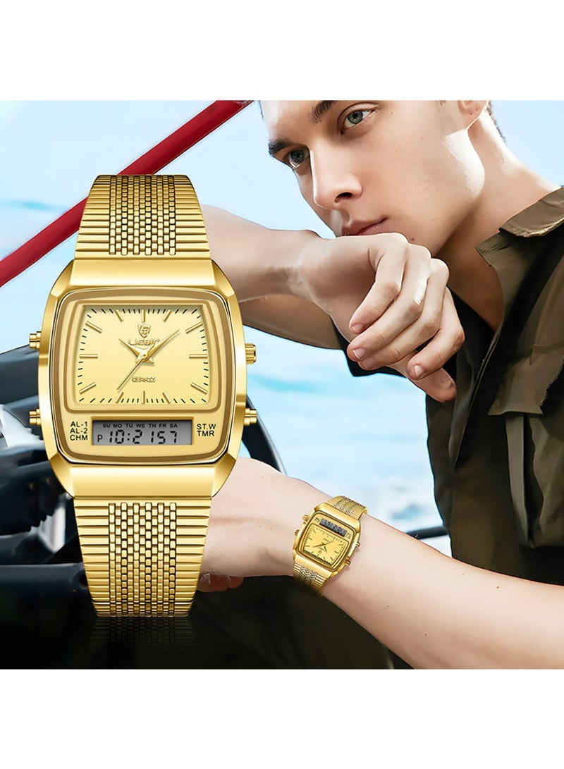 LIEBIG Square Business Wrist Watch for Men Women Dual Time Zone Analog Digital Display Multifunctional Stainless Steel 3 ATM Waterproof Alarm Stopwatch Calendar Quartz Watch - Image 1