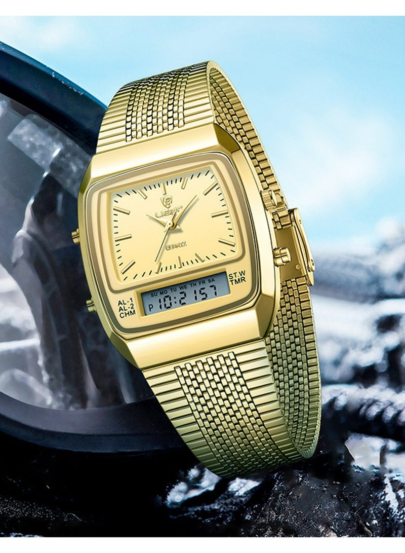 LIEBIG Square Business Wrist Watch for Men Women Dual Time Zone Analog Digital Display Multifunctional Stainless Steel 3 ATM Waterproof Alarm Stopwatch Calendar Quartz Watch - Image 4