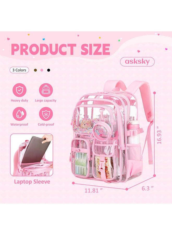 ASKSKY Clear Backpacks for Stadium Events Heavy Duty Clear Bookbag for School Girls Transparent Back Pack - Image 4