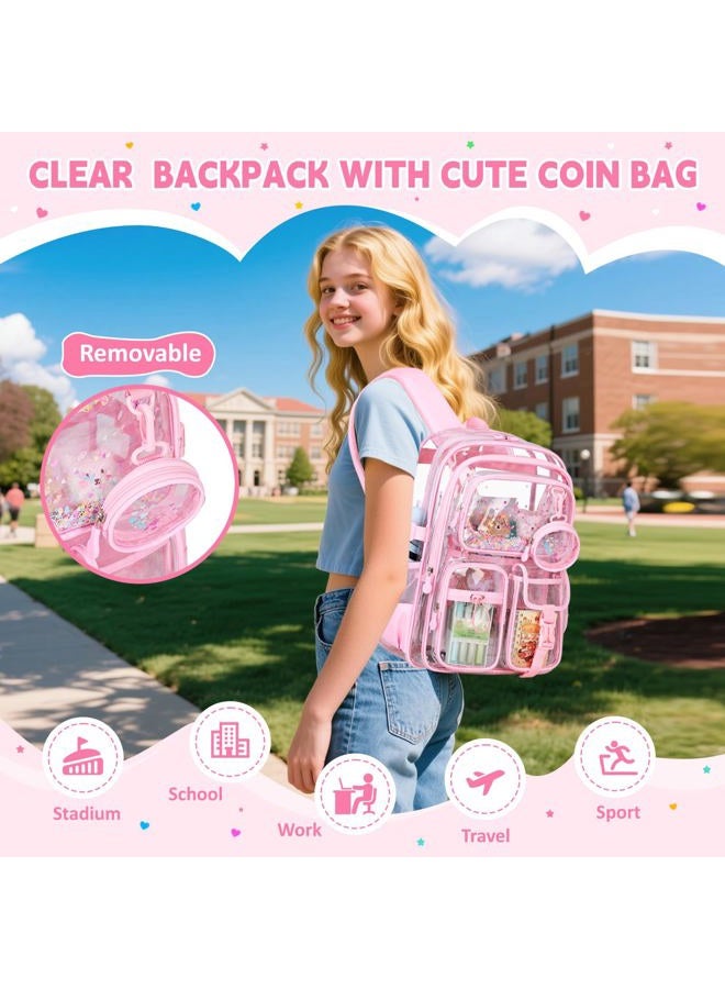 ASKSKY Clear Backpacks for Stadium Events Heavy Duty Clear Bookbag for School Girls Transparent Back Pack - Image 2