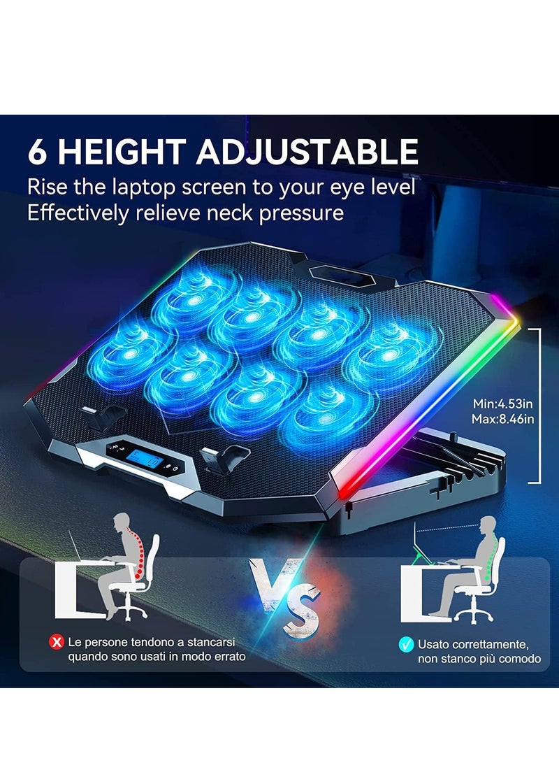 Gaming Laptop Cooling Pad with 8 Cooling Fans, Laptop Fan Cooling Pad for Laptop ,RGB Laptop Cooler Stand with 6 Height Adjustable, Two USB Port, Phone Stand - Image 4