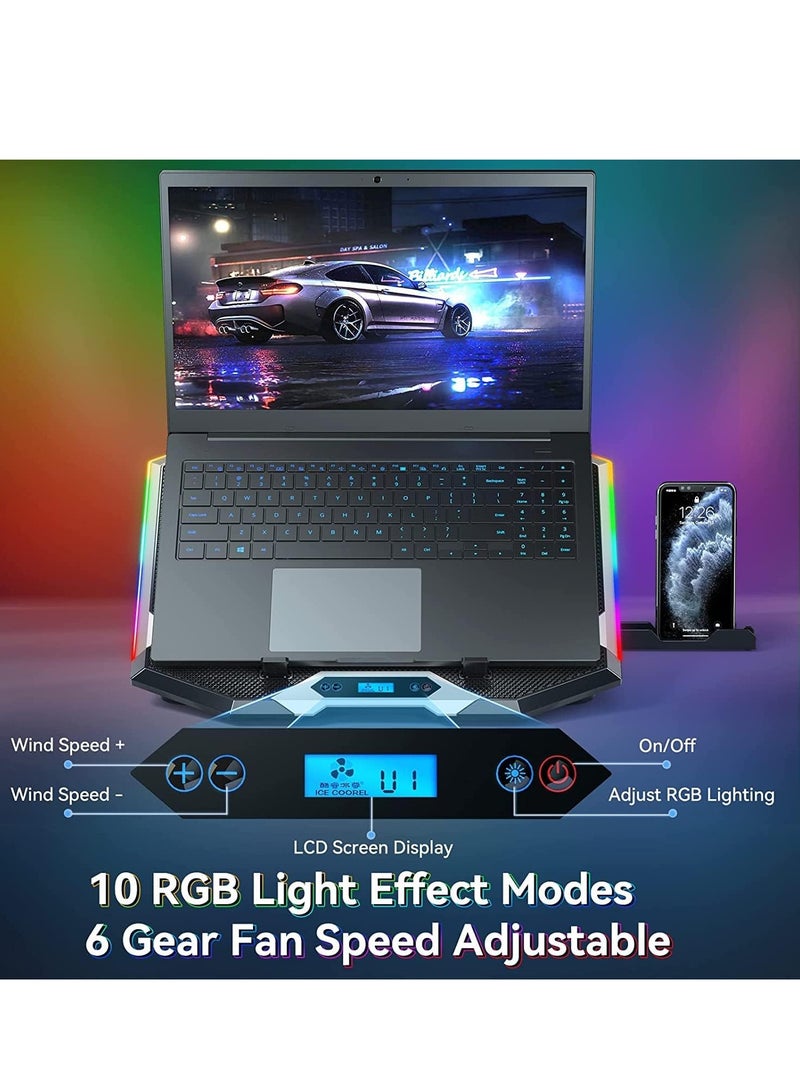 Gaming Laptop Cooling Pad with 8 Cooling Fans, Laptop Fan Cooling Pad for Laptop ,RGB Laptop Cooler Stand with 6 Height Adjustable, Two USB Port, Phone Stand - Image 3