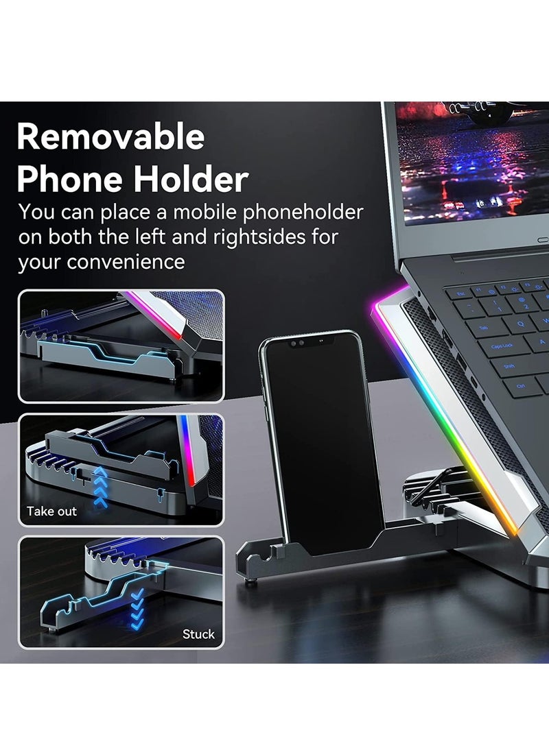 Gaming Laptop Cooling Pad with 8 Cooling Fans, Laptop Fan Cooling Pad for Laptop ,RGB Laptop Cooler Stand with 6 Height Adjustable, Two USB Port, Phone Stand - Image 5