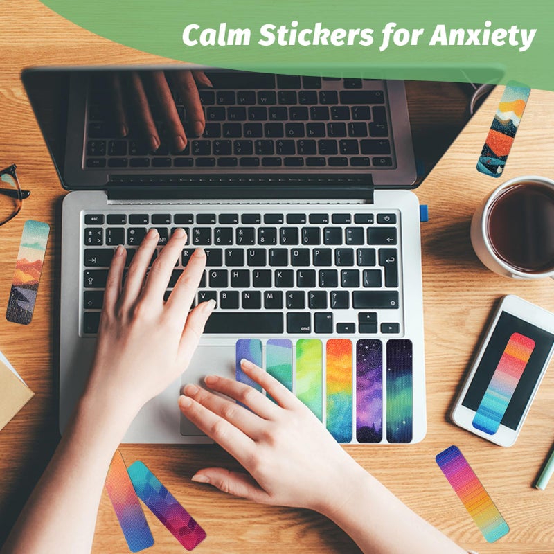 TOEMUR 72 Pieces Anxiety Sensory Stickers with Storage Box - Calming Stickers for ADHD - 2 Textured Surface Adhesives - Sensory Strips for Office & Classroom Desk Relieve Adult & Teen Stress - Image 5