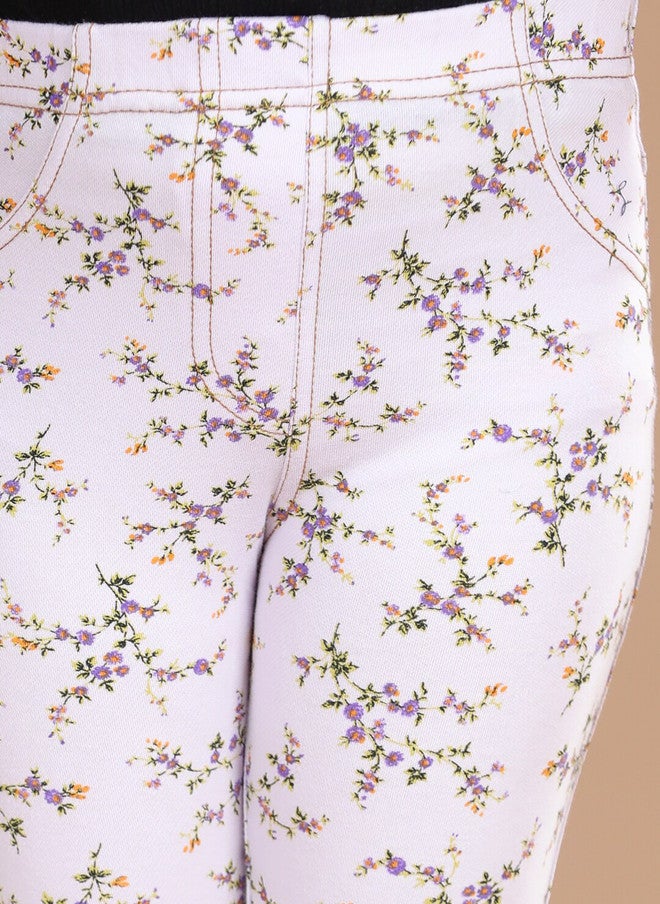 StyleStone Girls Purple & White Floral Printed Cotton Jeggings - Image 5