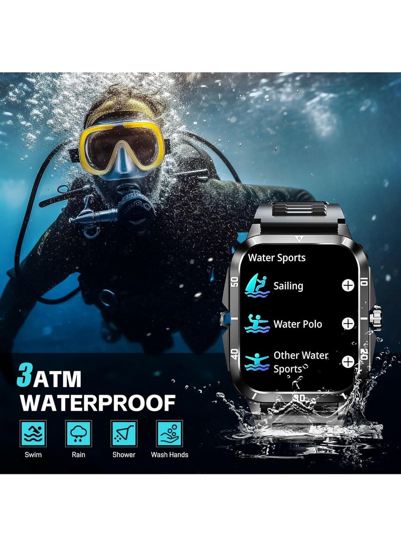 Smart Watches for Men (Make/Answer Calls) with 3ATM Waterproof, Tactical Rugged Watch 1.96" HD Screen Heart Rate Sleep Monitor 100+ Sports Modes Fitness Tracker Compatible with Android iPhone  - Image 4